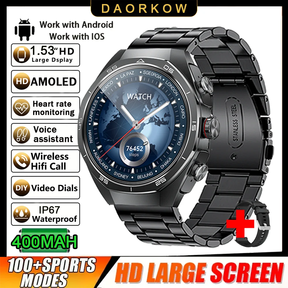 New Smart Watch Men TWS 2-in-1 Bluetooth Earphones With Built-in Speaker HIFI  1.53HD SCreen Bluetooth Call IP67 Waterproof