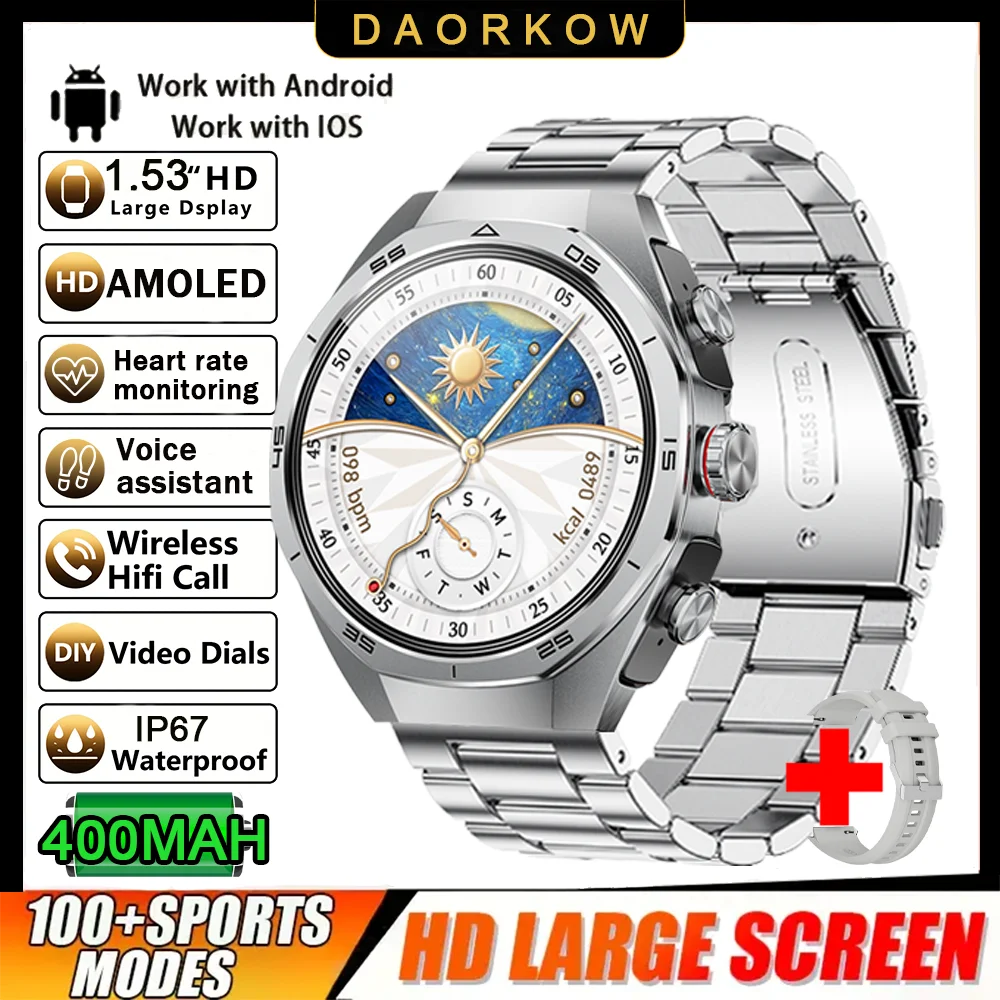 New Smart Watch Men TWS 2-in-1 Bluetooth Earphones With Built-in Speaker HIFI  1.53HD SCreen Bluetooth Call IP67 Waterproof