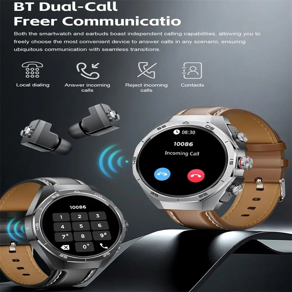 New Smart Watch Men TWS 2-in-1 Bluetooth Earphones With Built-in Speaker HIFI  1.53HD SCreen Bluetooth Call IP67 Waterproof