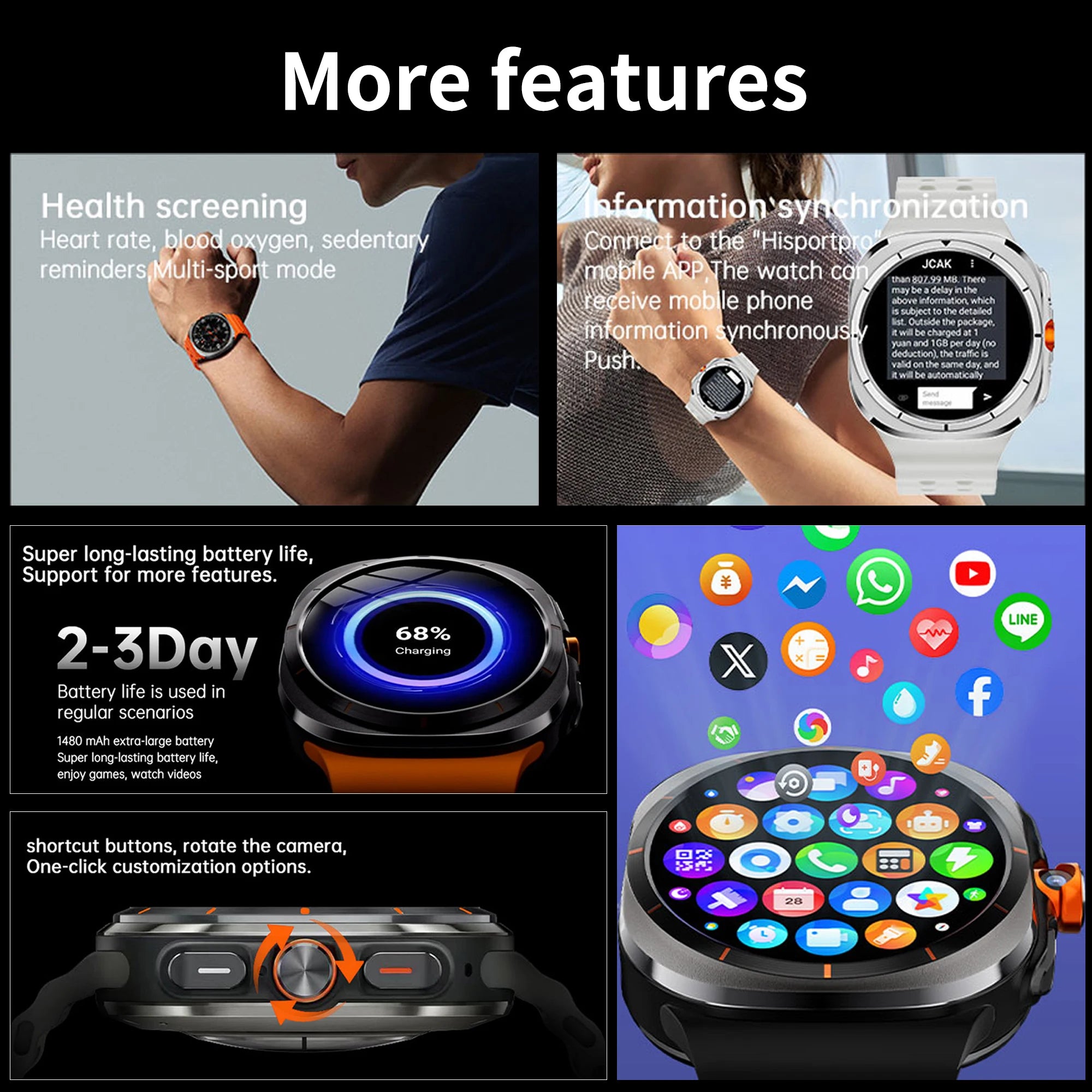 U8 Ultra 5G SIM Card WiFi Smartwatch GPS Positioning Compass 3GB+32GB Smart Watch Men HD 180°Rotating Camera Sport Smart Watch