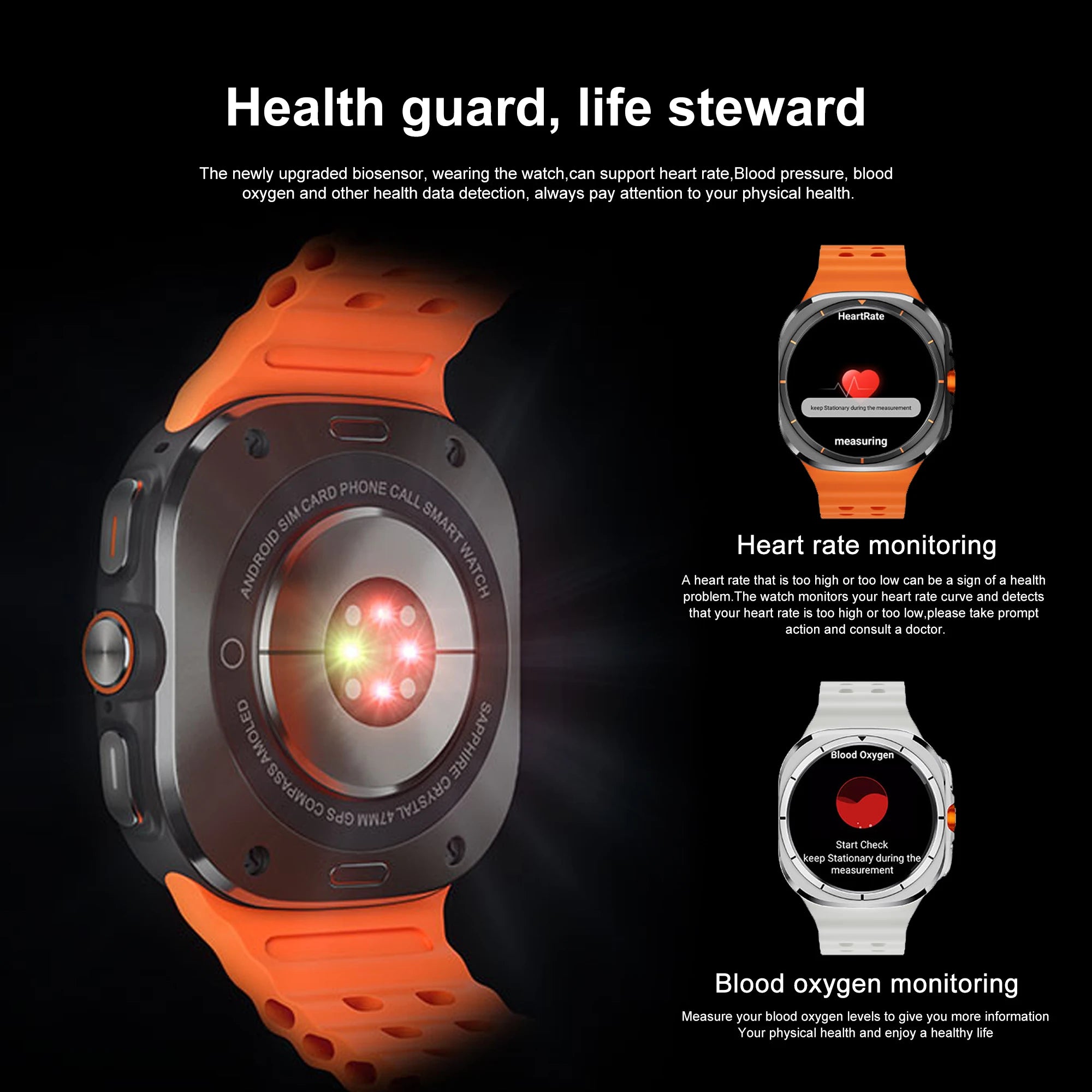 U8 Ultra 5G SIM Card WiFi Smartwatch GPS Positioning Compass 3GB+32GB Smart Watch Men HD 180°Rotating Camera Sport Smart Watch
