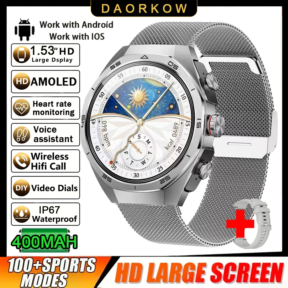 New Smart Watch Men TWS 2-in-1 Bluetooth Earphones With Built-in Speaker HIFI  1.53HD SCreen Bluetooth Call IP67 Waterproof