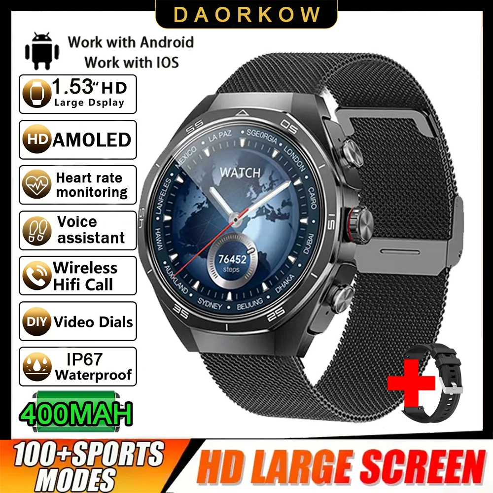 New Smart Watch Men TWS 2-in-1 Bluetooth Earphones With Built-in Speaker HIFI  1.53HD SCreen Bluetooth Call IP67 Waterproof